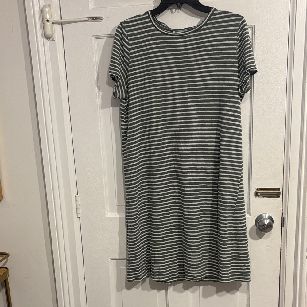 Striped Green and White Casual Eileen Fisher Linen Dress